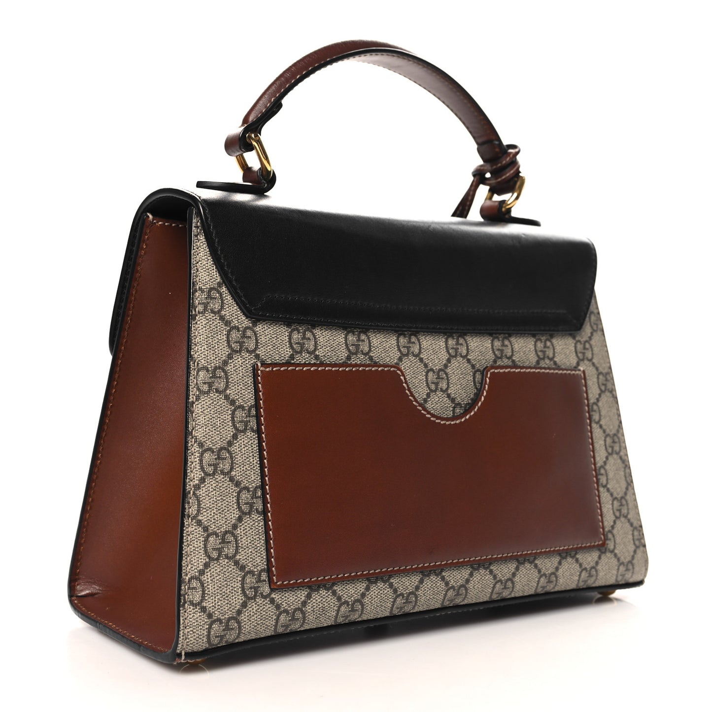 GG Supreme Monogram Calfskin Small Padlock Top Handle Bag Beige Black Cuir
