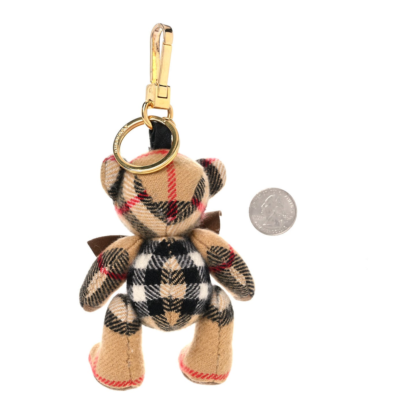 Cashmere Calfskin Thomas Bow Tie Teddy Bear Keychain Charm Archive Beige