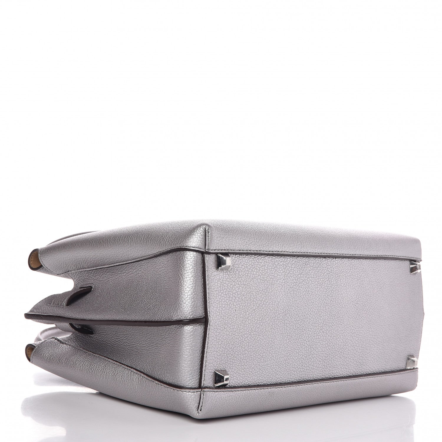 MCM Metallic Grained Calfskin Medium Milla Tote Spike Silver 4 of 7