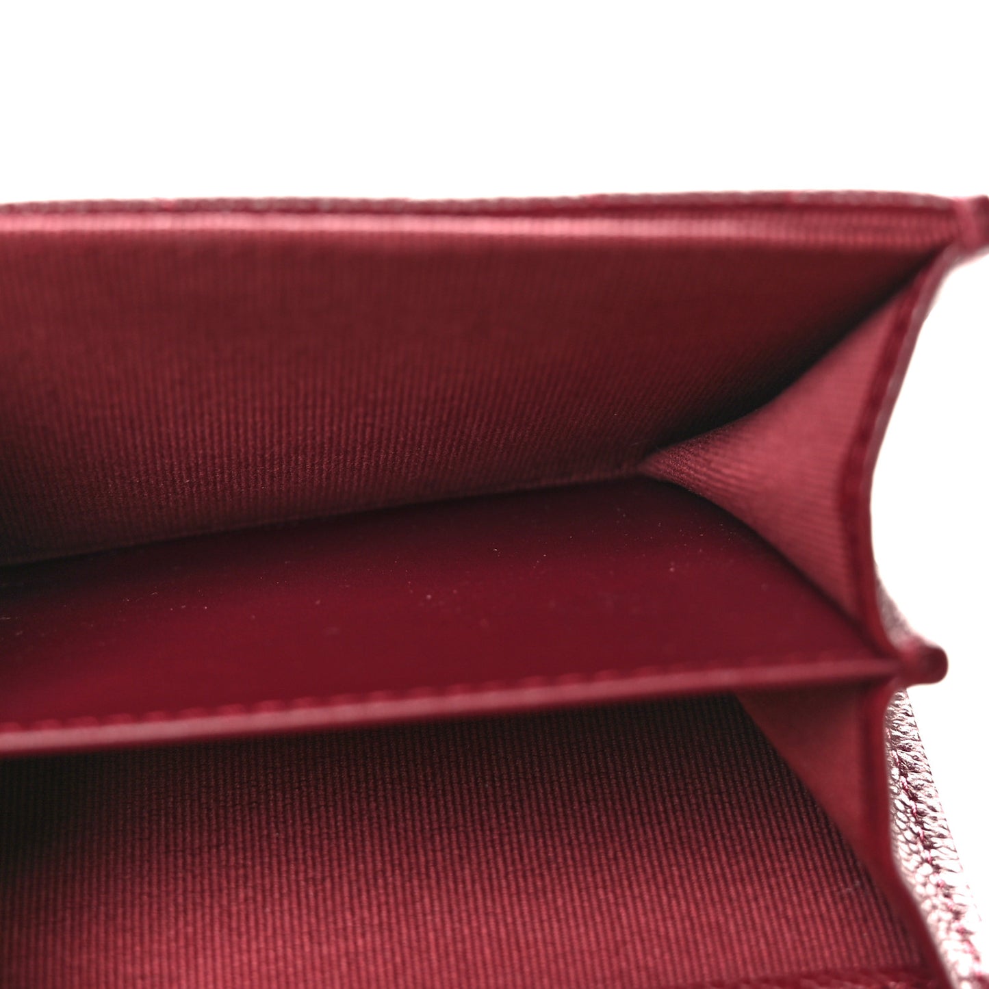 Iridescent Caviar Quilted Flap Card Holder Wallet Burgundy