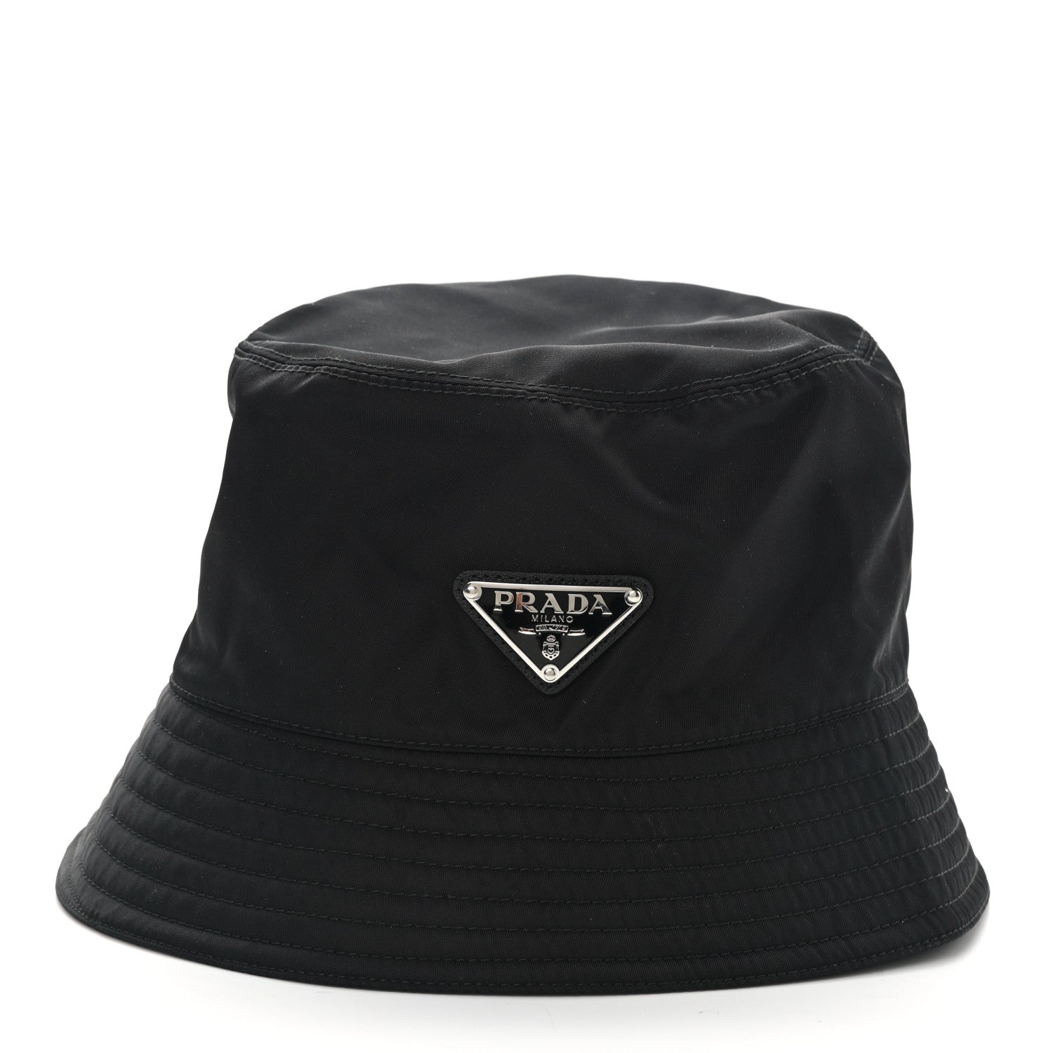 Prada Re-Nylon Metal Triangle Logo Womens Bucket Hat S Black 1 of 8
