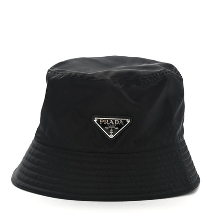 Prada Re-Nylon Metal Triangle Logo Womens Bucket Hat S Black 1 of 8
