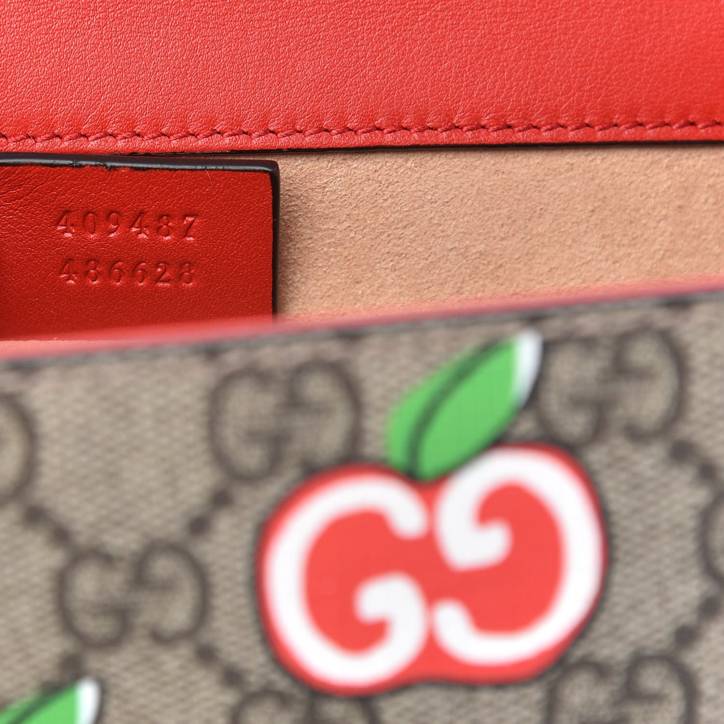 GG Supreme Monogram Apple Small Padlock Shoulder Bag Beige Multicolor Lobster Red