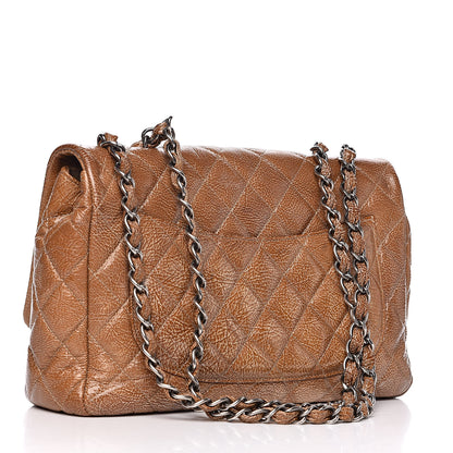 Chanel Crinkled Patent Quilted Jumbo Single Flap Light Beige 3 of 14