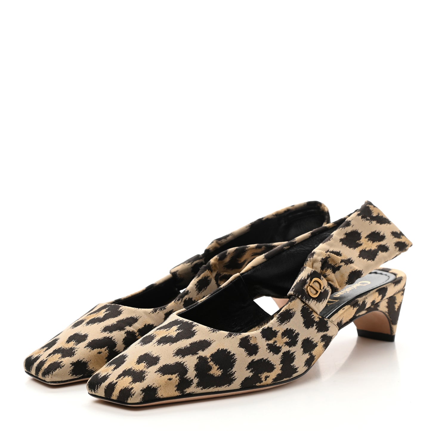 Nylon Leopard Print Mizza Slingback Pumps 38.5 Beige Multicolor