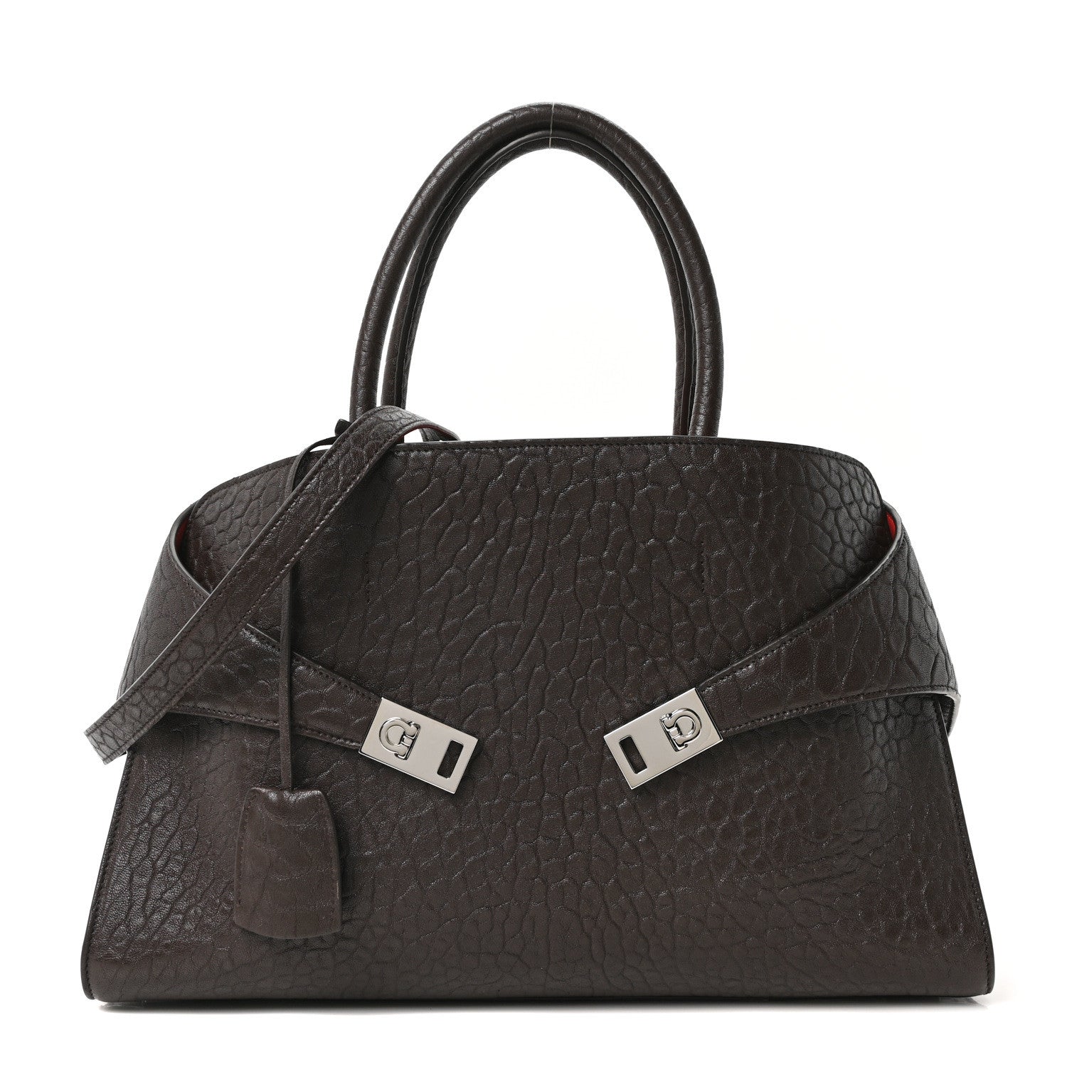Salvatore Ferragamo Natural Grain Calfskin Bicolor Large Hug Bag Testa Di Moro Flame Red 1 of 9