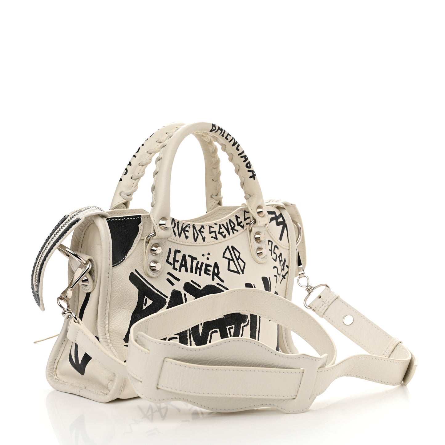 Agneau Arena Graffiti All Over Classic Silver Hardware Mini City White Black