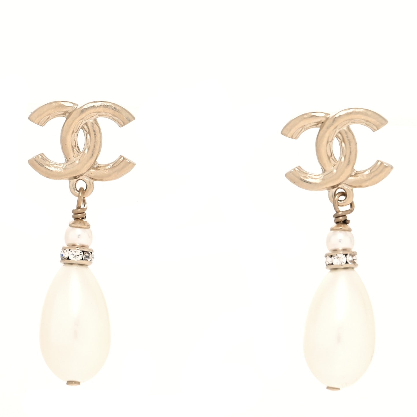 Pearl Crystal CC Drop Earrings Gold