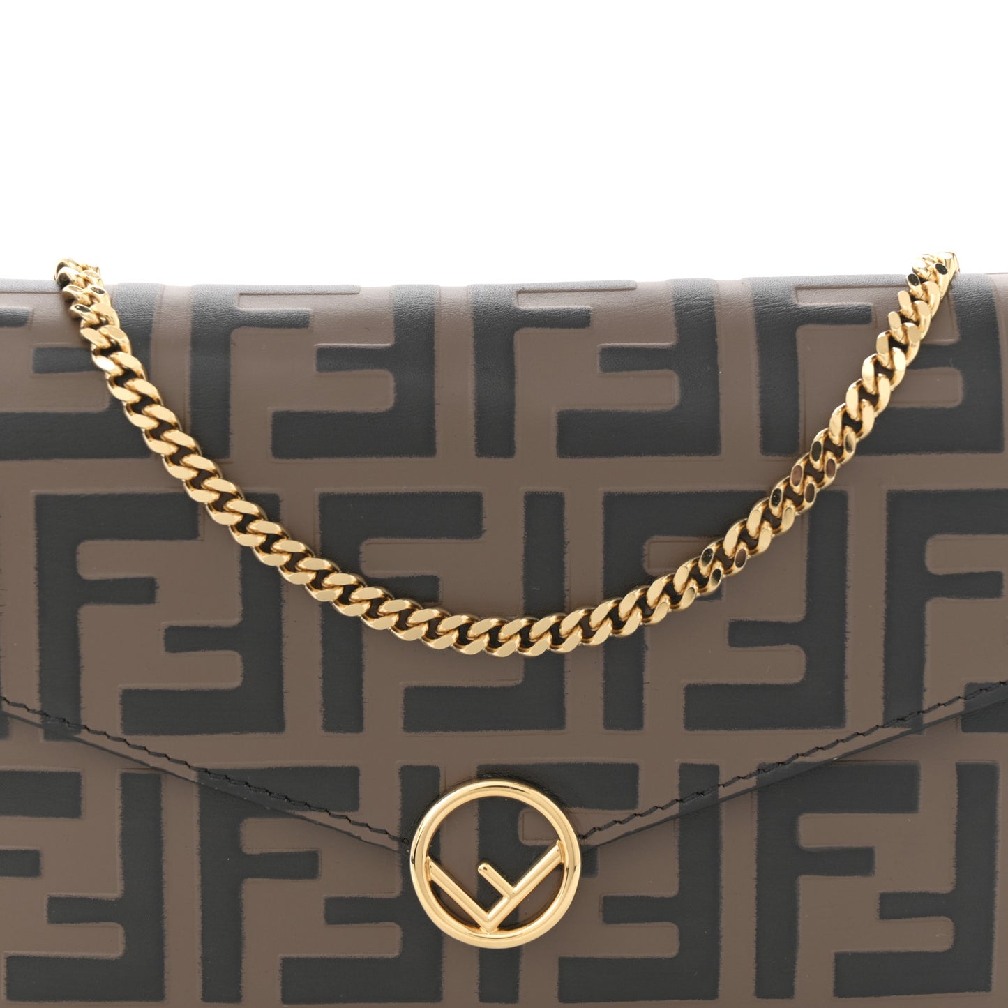 Vitello Soft F is Fendi Bi-Color FF 1974 Embossed Envelope Wallet On Chain with Pouches Maya Black