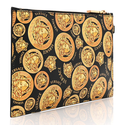 Versace Calfskin La Medusa Print Wristlet Pouch Black Gold 3 of 6