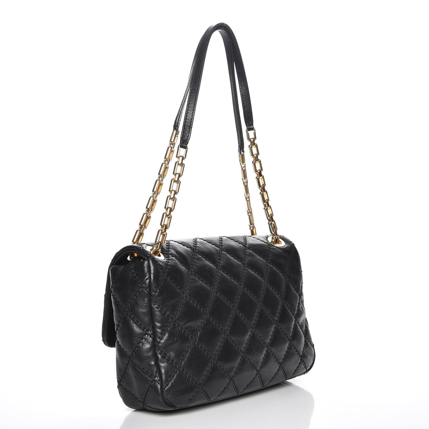 Calfskin Quilted Retro Chain Flap Black