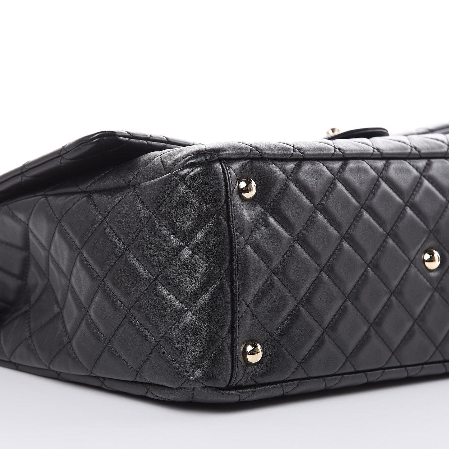 Metallized Calfskin Quilted XXL Travel Flap Bag Black
