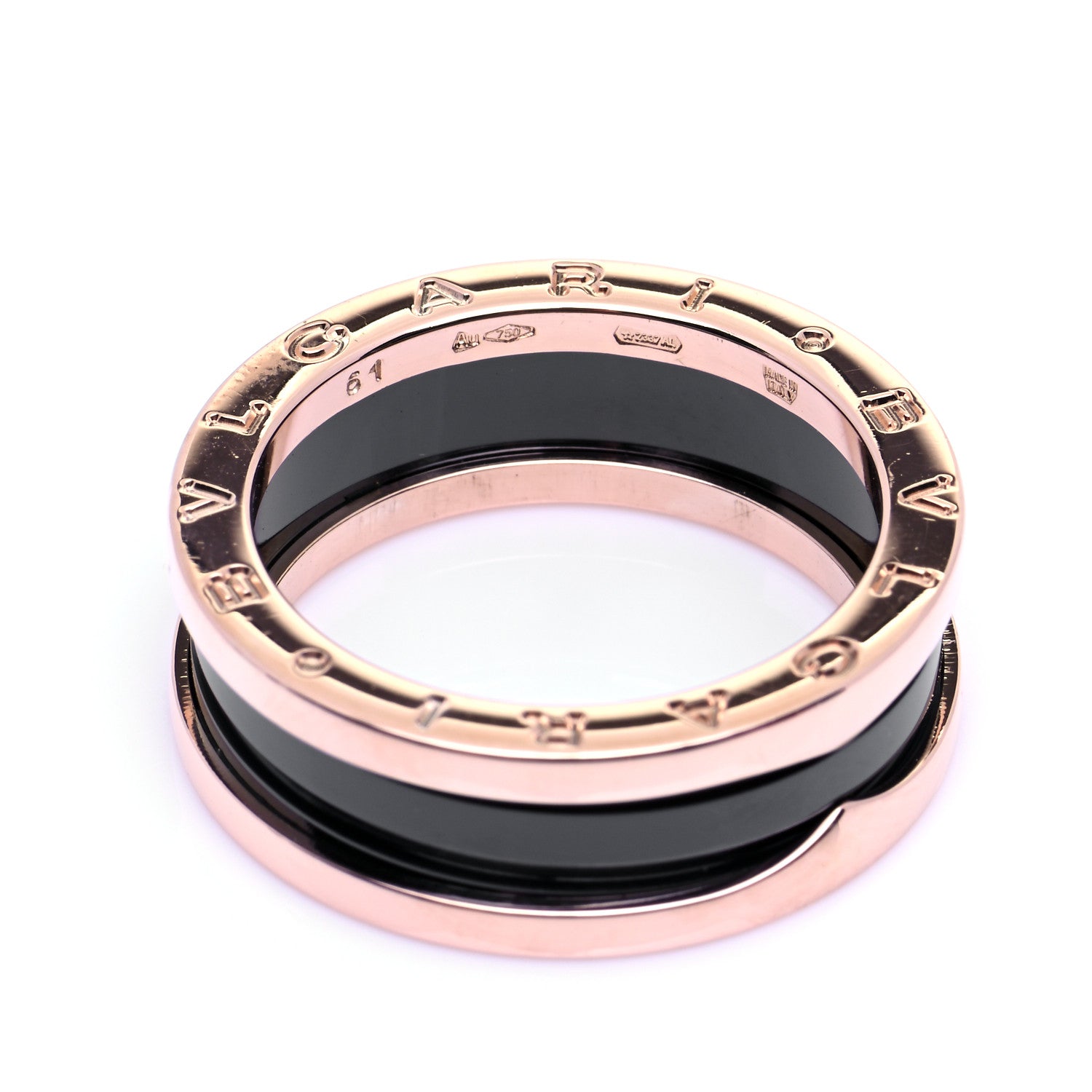 Bulgari 18K Rose Gold Black Ceramic B.Zero1 Two-Band Ring 61 9.5 5 of 5
