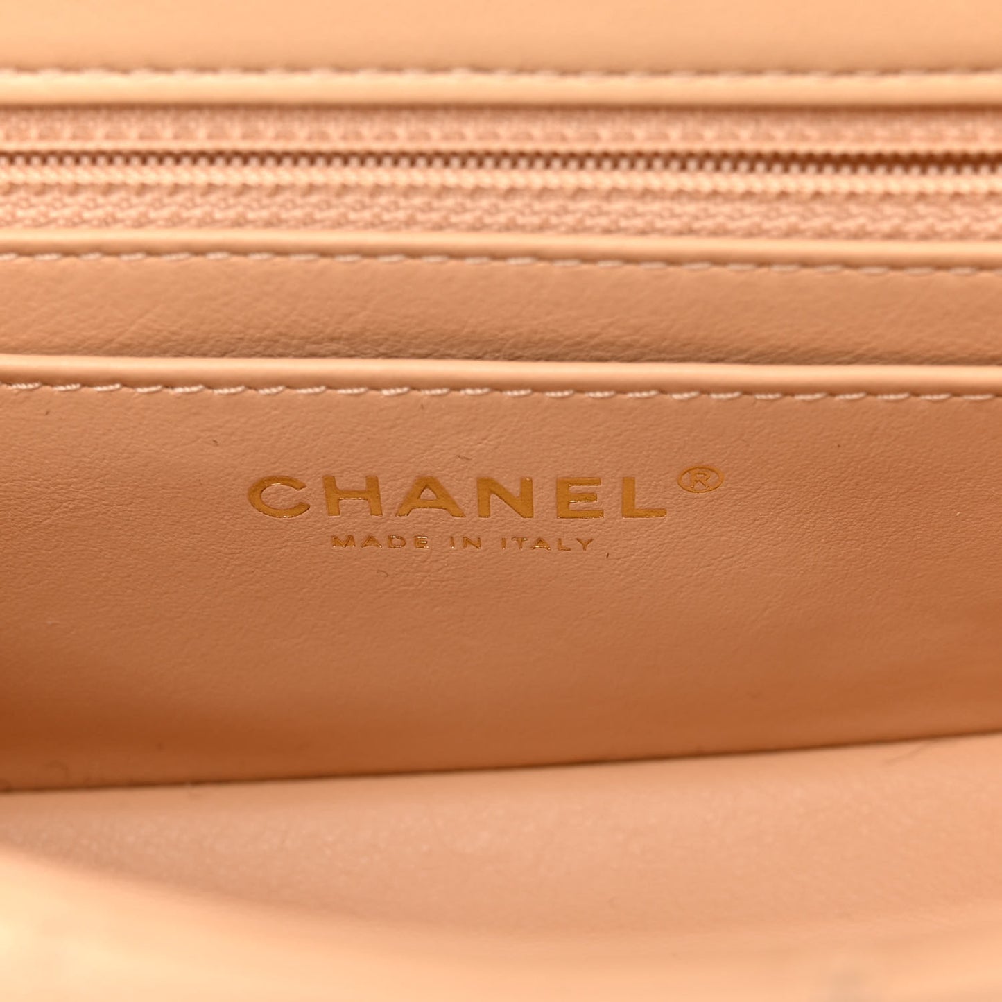 Lambskin Quilted Mini Rectangular Pearl Crush Flap Beige