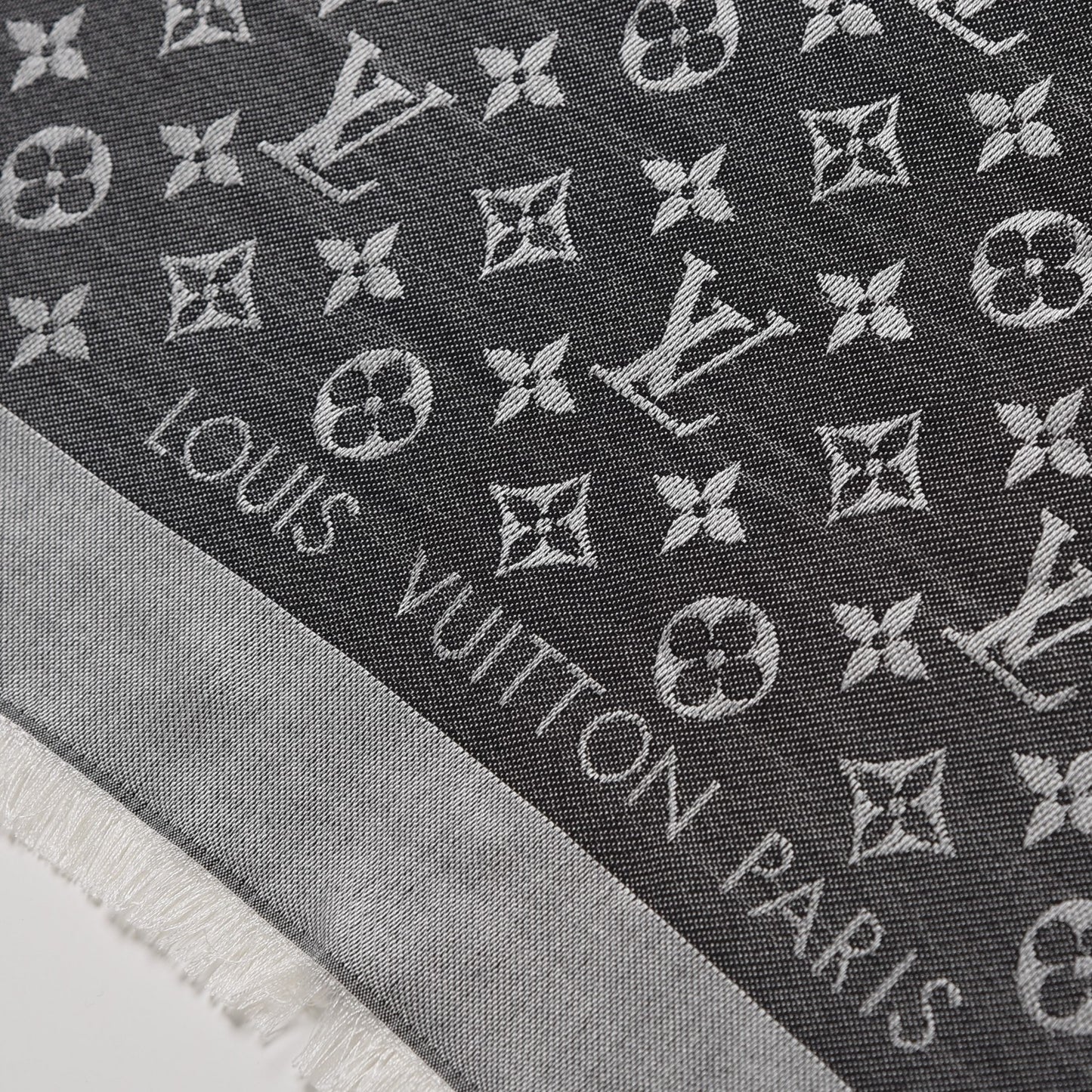 Wool Silk Monogram Denim Shawl Black