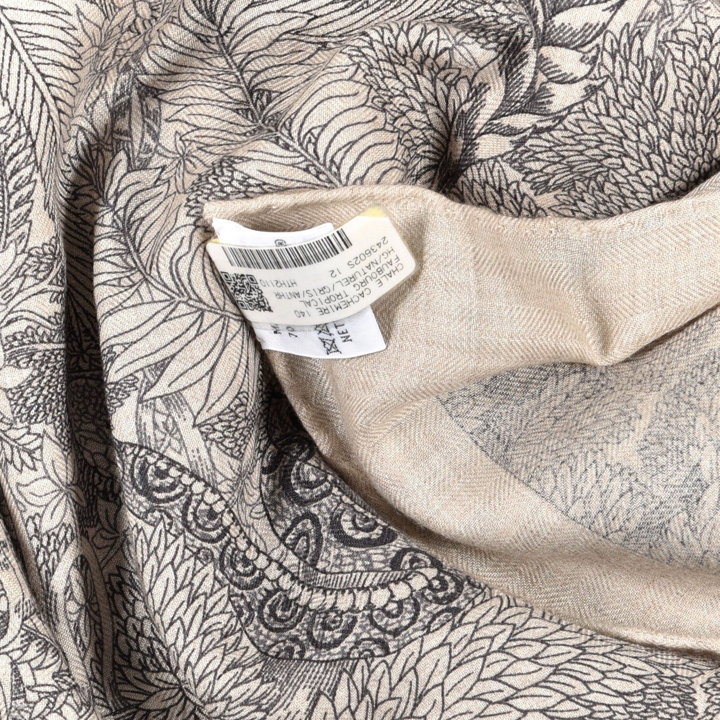 Cashmere Silk Faubourg Tropical Shawl 140 Naturel Gris Anthracite
