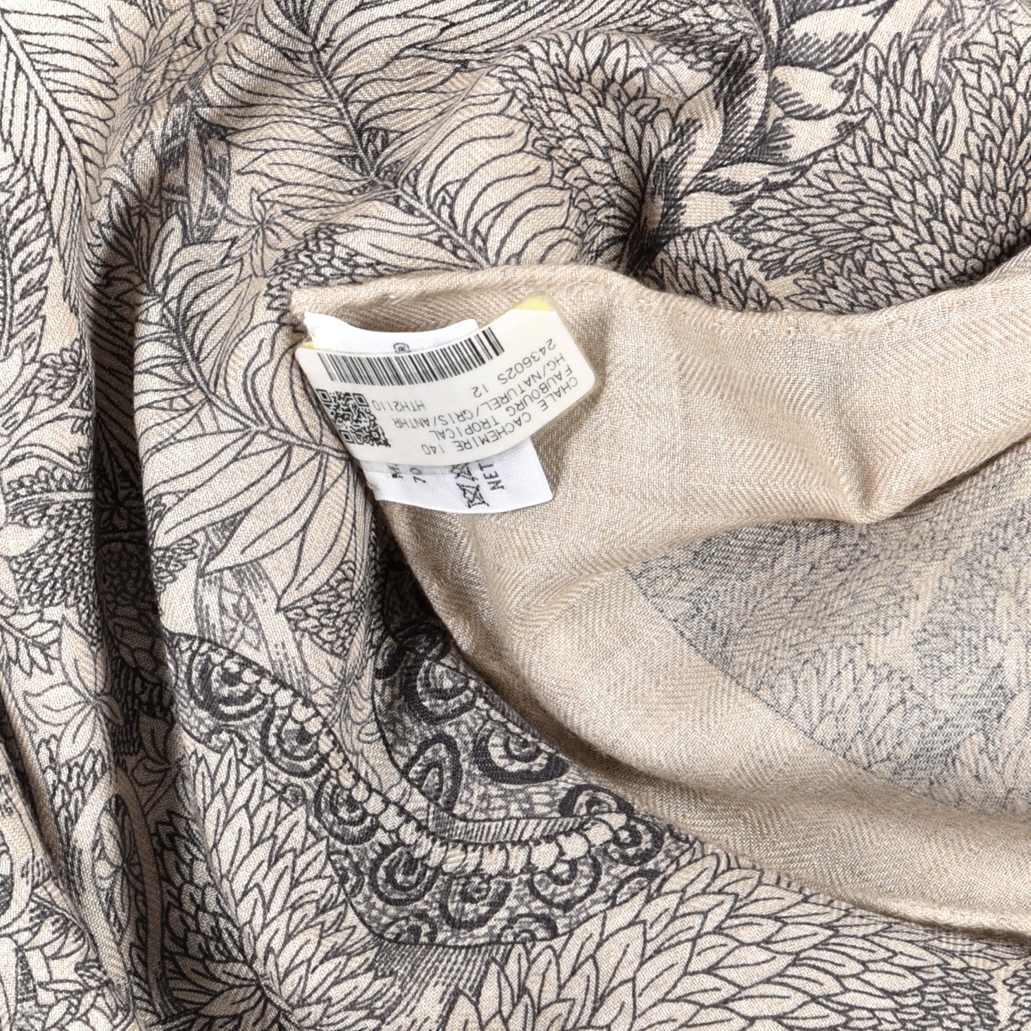 Hermes Cashmere Silk Faubourg Tropical Shawl 140 Naturel Gris Anthracite 6 of 6