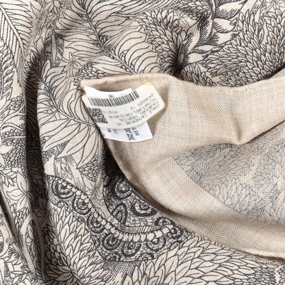 Hermes Cashmere Silk Faubourg Tropical Shawl 140 Naturel Gris Anthracite 6 of 6