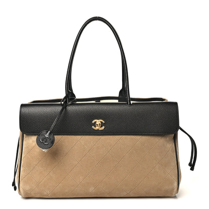 Chanel Grained Calfskin Suede Urban Essentials Large Shopping Bag Dark Beige Black 1 of 10