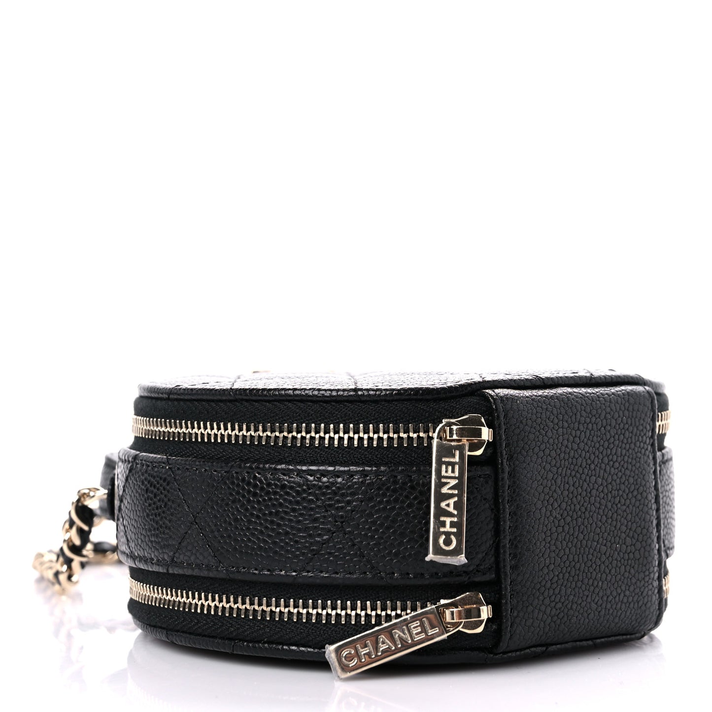 Caviar Quilted Round Handle With Care Vanity With Chain Black