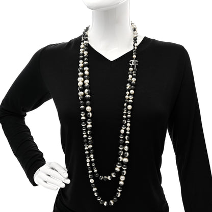 Chanel Pearl CC Long Necklace Ivory Black 2 of 9