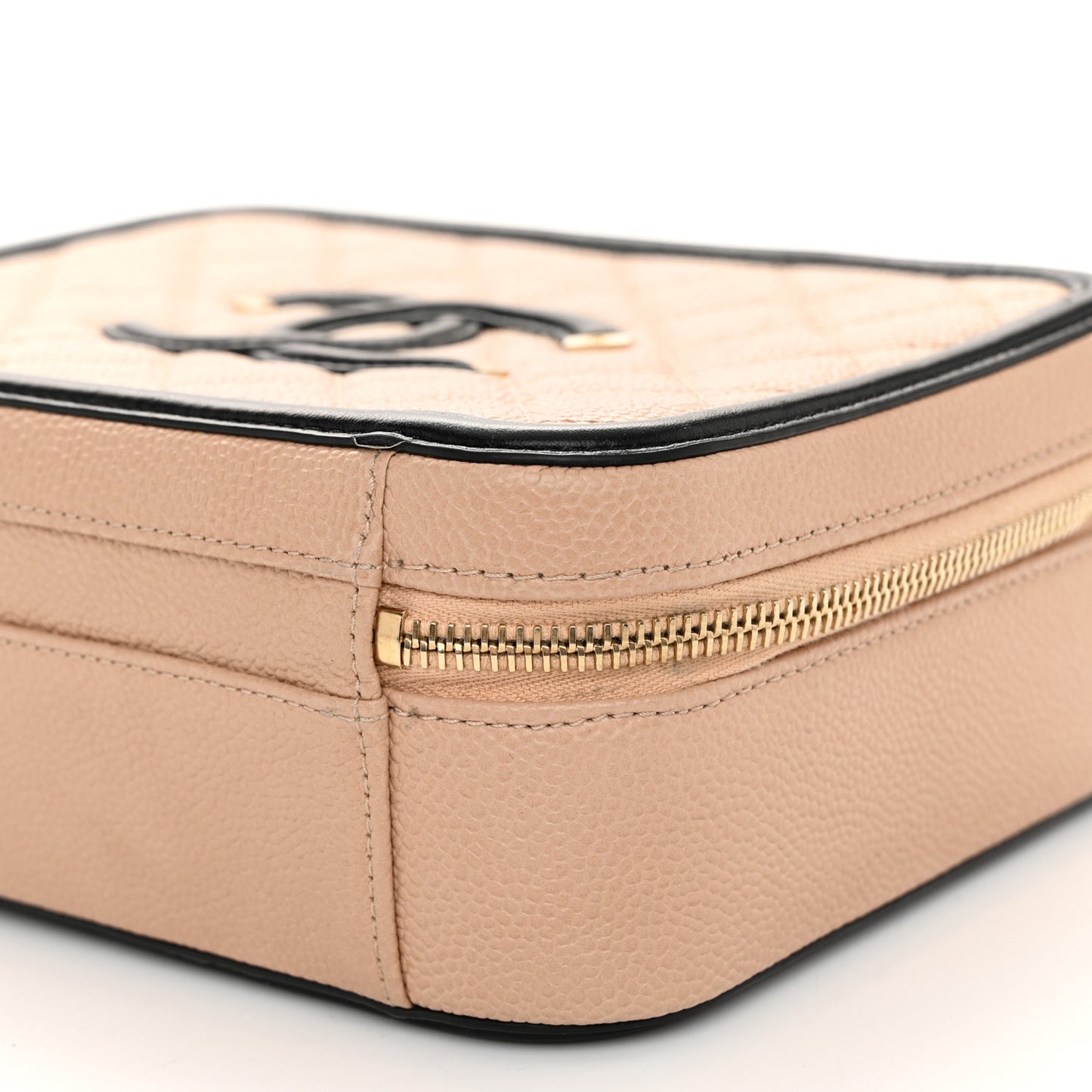 Caviar Quilted Medium CC Filigree Vanity Case Beige Black