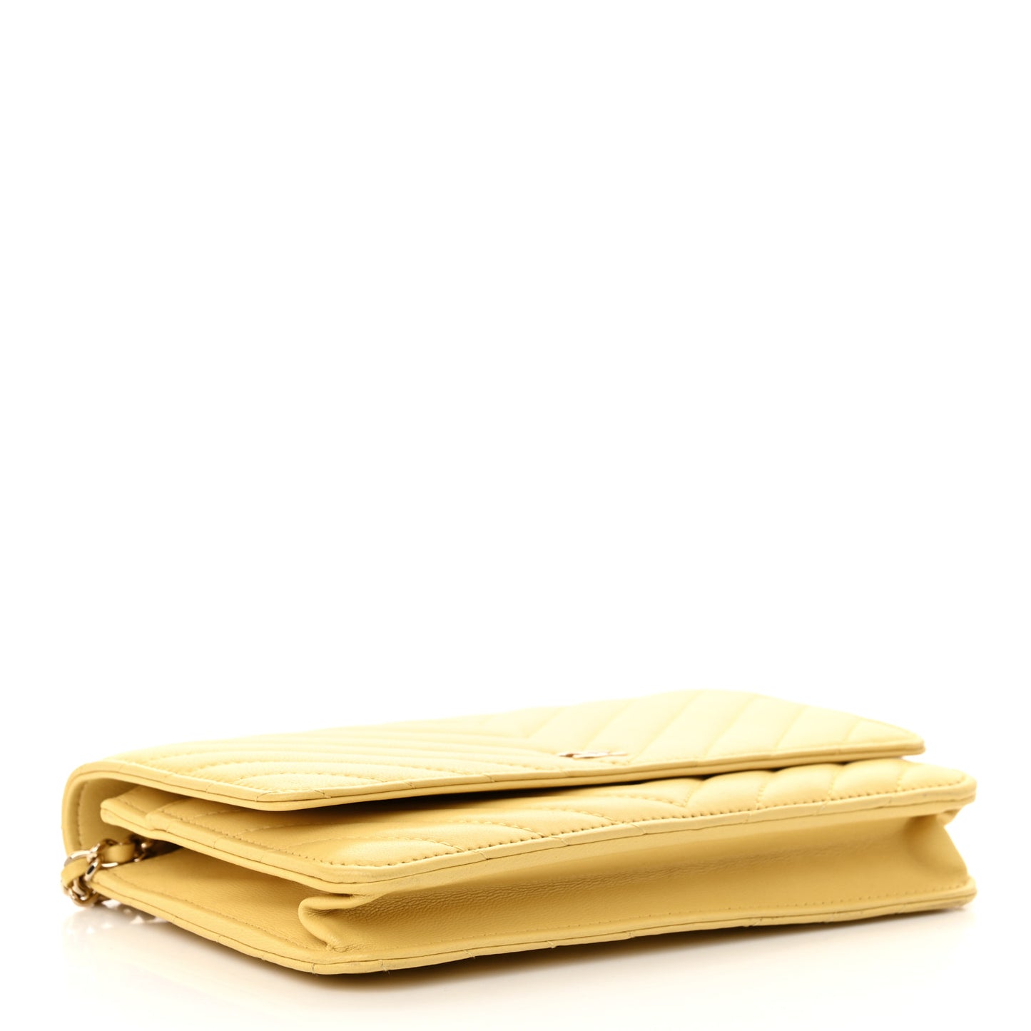 Lambskin Chevron Quilted Wallet On Chain WOC Yellow