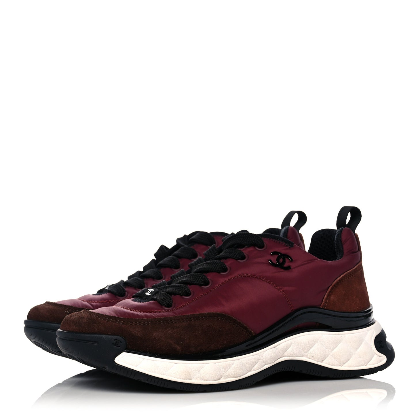 Nylon Suede Calfskin CC Sneakers 38 Burgundy