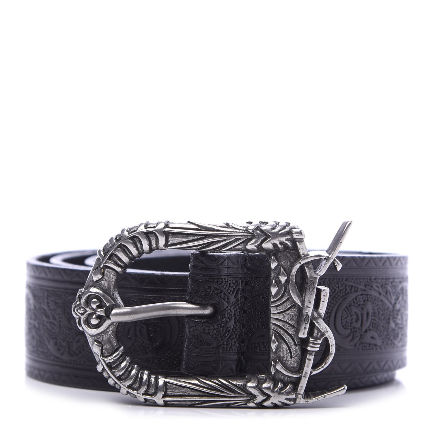 Saint Laurent Calfskin Embossed Monogram Celtique Belt 90 36 Black 1 of 6