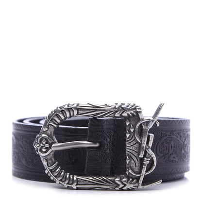 Saint Laurent Calfskin Embossed Monogram Celtique Belt 90 36 Black 1 of 6