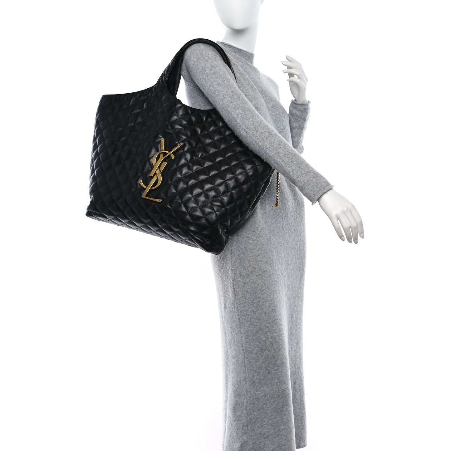 Lambskin Quilted Maxi Icare Shopping Tote Black