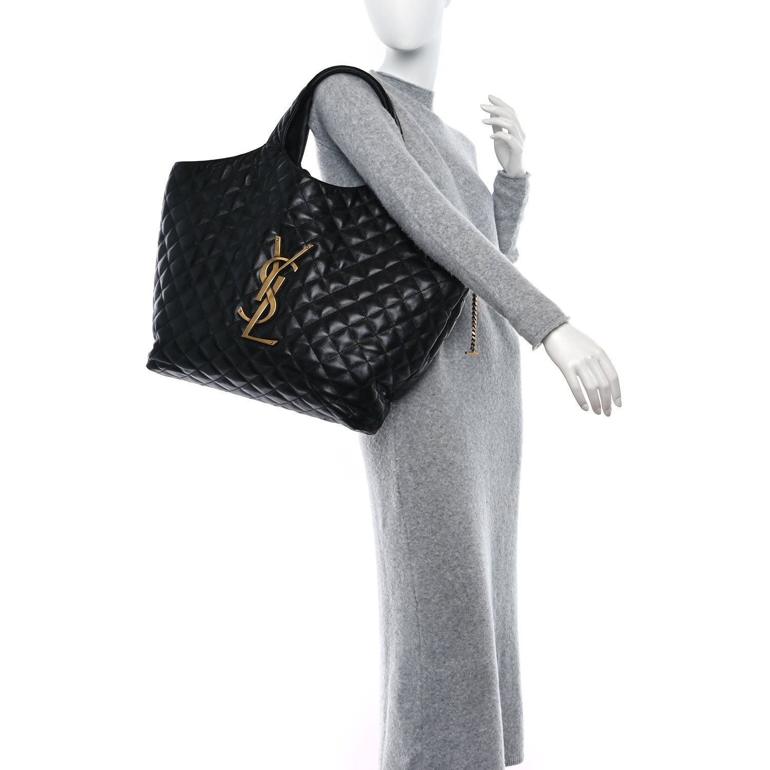 Saint Laurent Lambskin Quilted Maxi Icare Shopping Tote Black 2 of 11