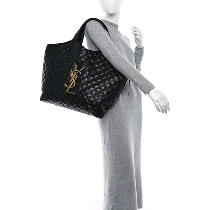 Saint Laurent Lambskin Quilted Maxi Icare Shopping Tote Black 2 of 11