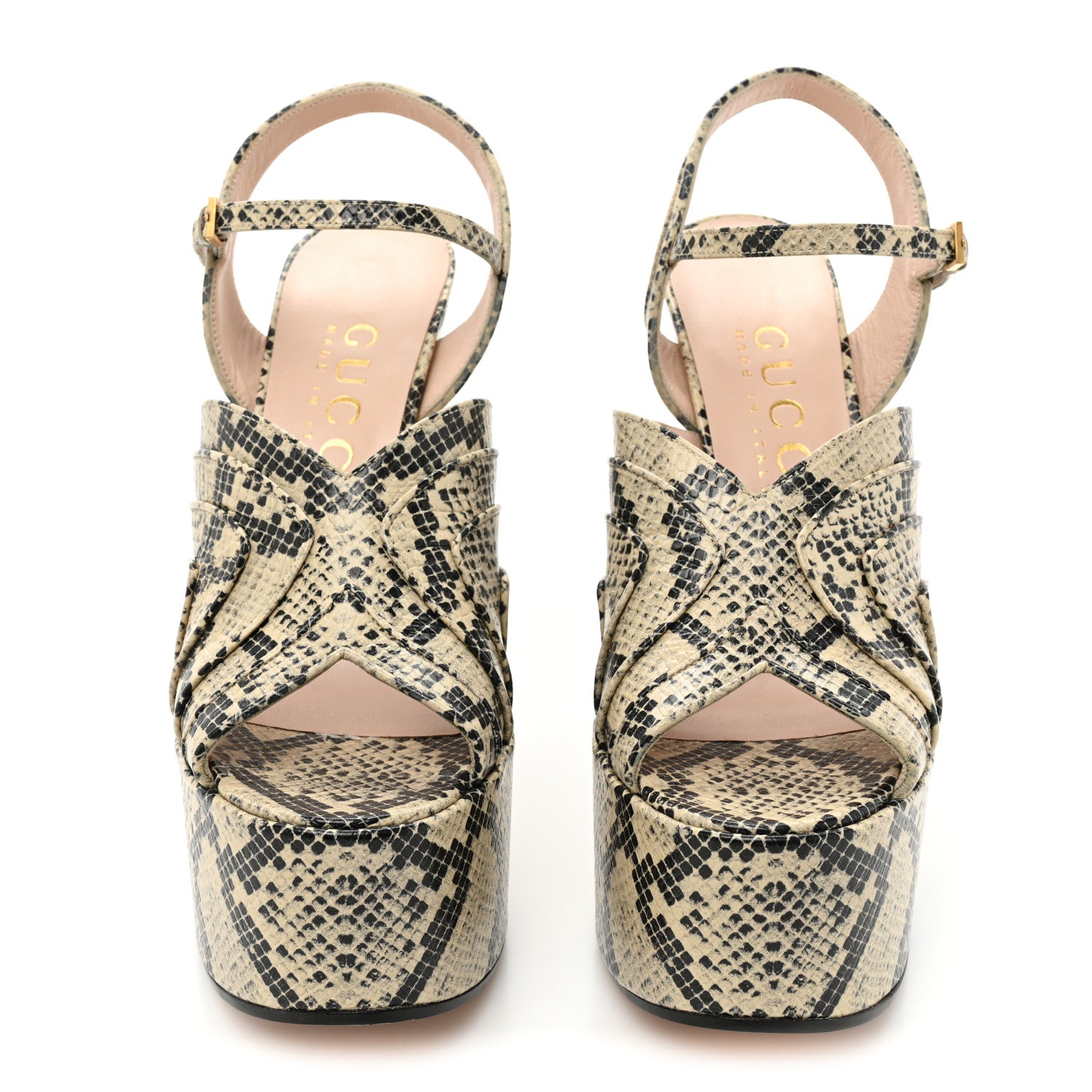 Gucci Calfskin Python Print Keyla Platform Slingback Sandals 39.5 Beige Avana 2 of 9