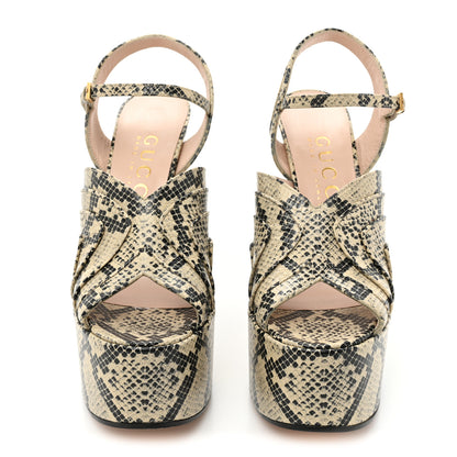 Gucci Calfskin Python Print Keyla Platform Slingback Sandals 39.5 Beige Avana 2 of 9