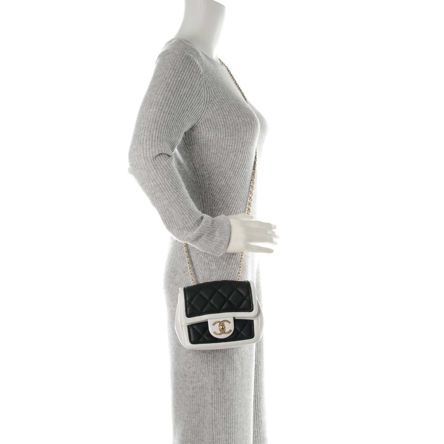 Lambskin Quilted Graphic Mini Flap Bag Black White