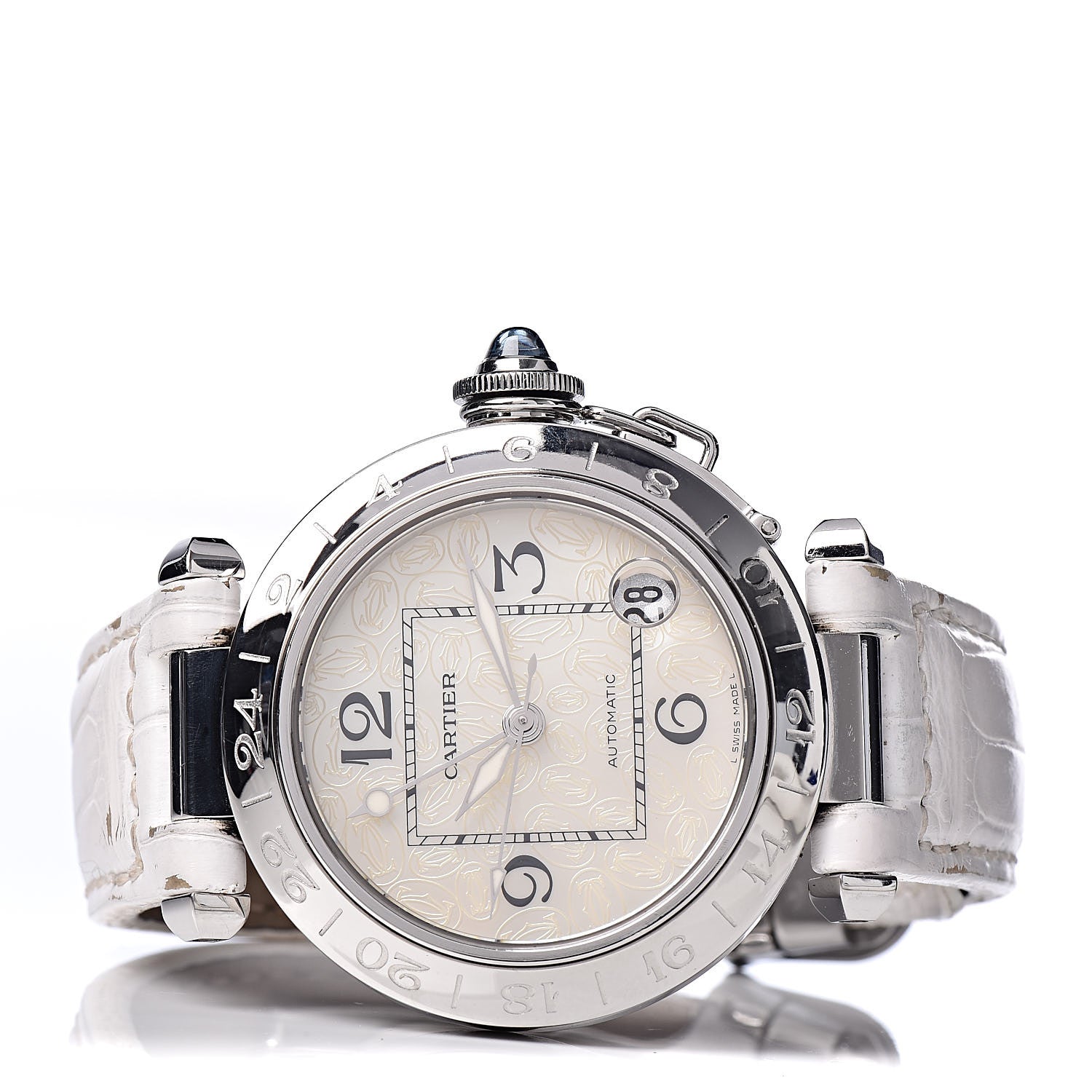 Cartier Stainless Steel Alligator Mother of Pearl 35mm Pasha C Automatic Watch 3 of 8