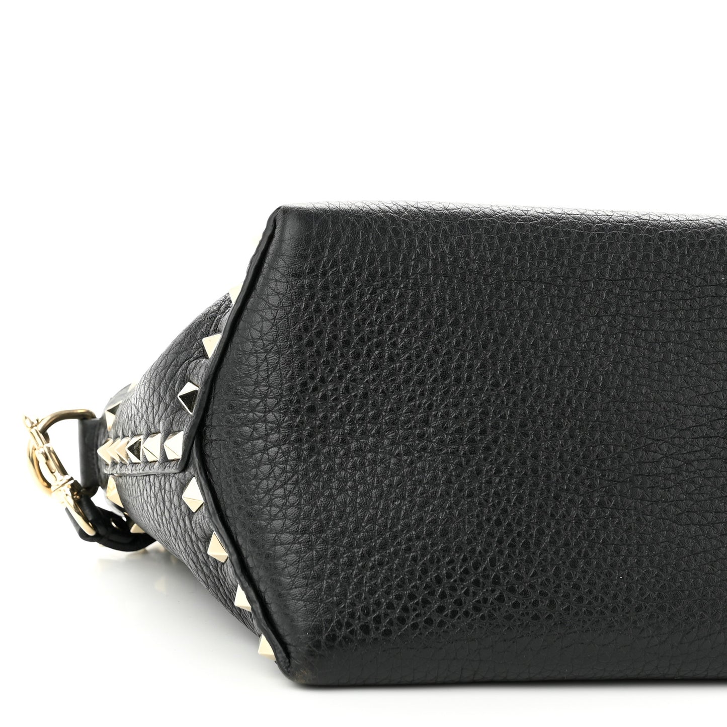 Pebbled Calfskin Medium Rockstud Top Handle Shoulder Bag Black