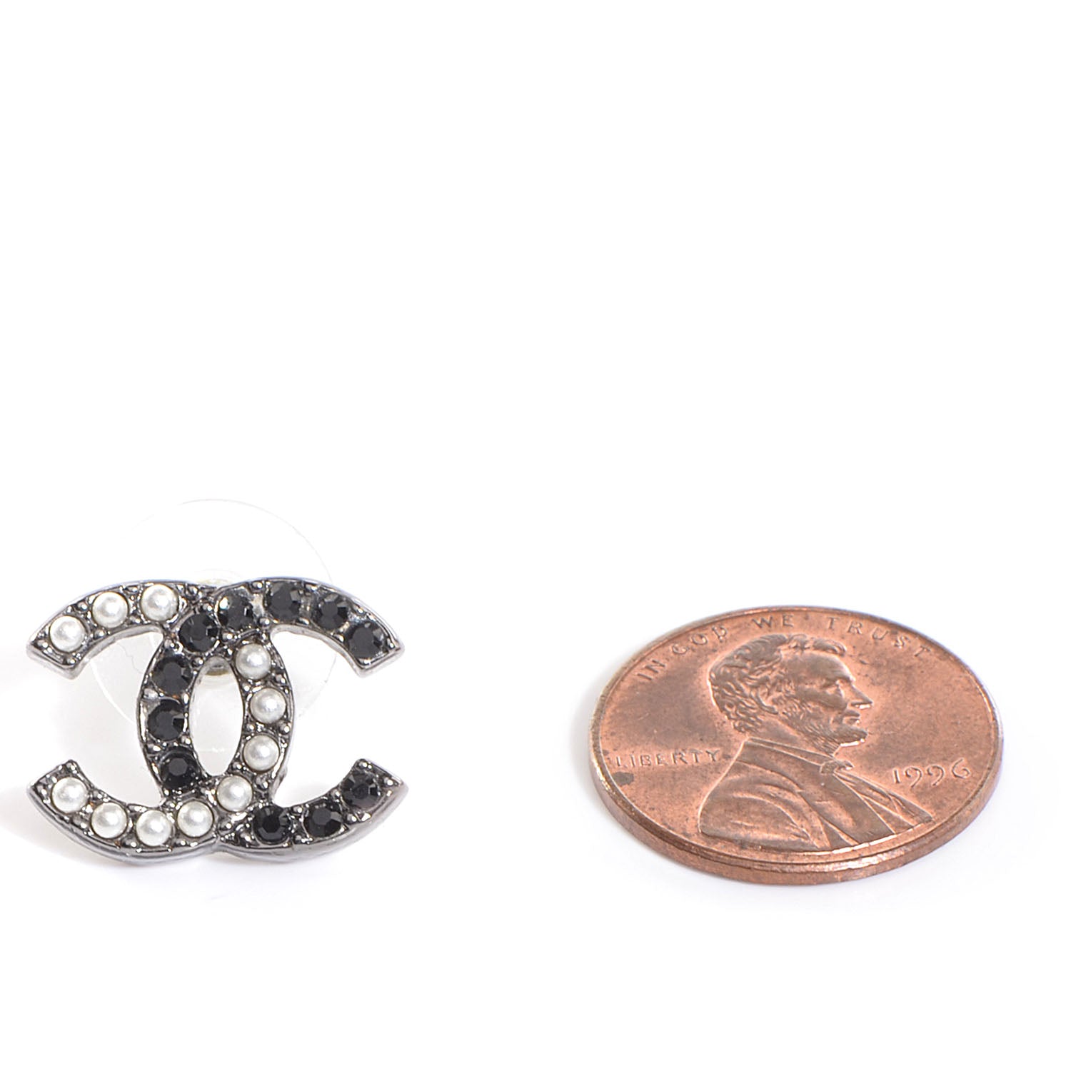 Chanel Pearl Crystal CC Earrings Black Silver 2 of 5