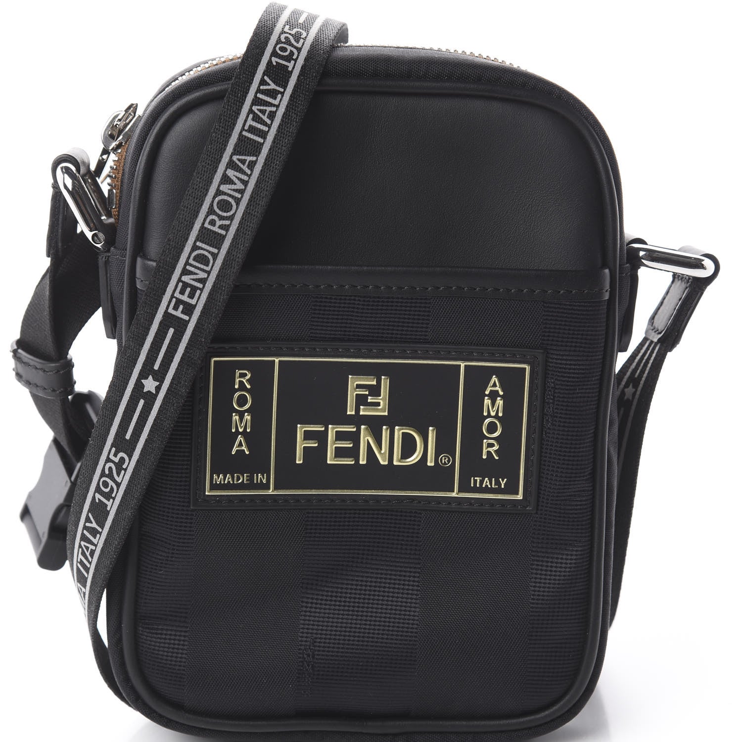 Fendi Nylon Vitello Century Pequin Logo Plate Small Crossbody Messenger Black 8 of 8