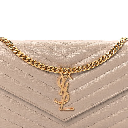 Saint Laurent Grain De Poudre Matelasse Chevron Monogram Chain Wallet Dark Beige 6 of 8