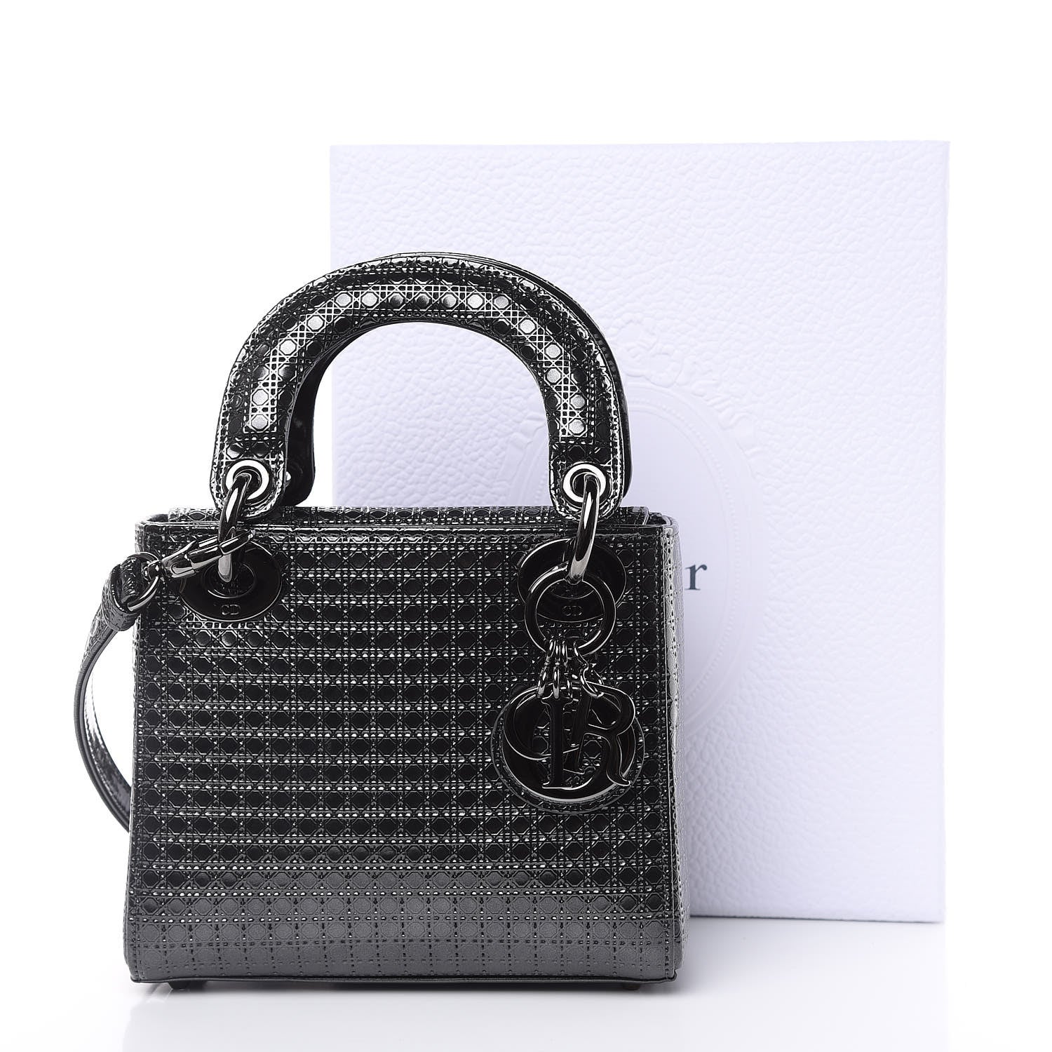 Christian Dior Metallic Patent Micro-Cannage Mini Lady Dior Onyx Black 11 of 11