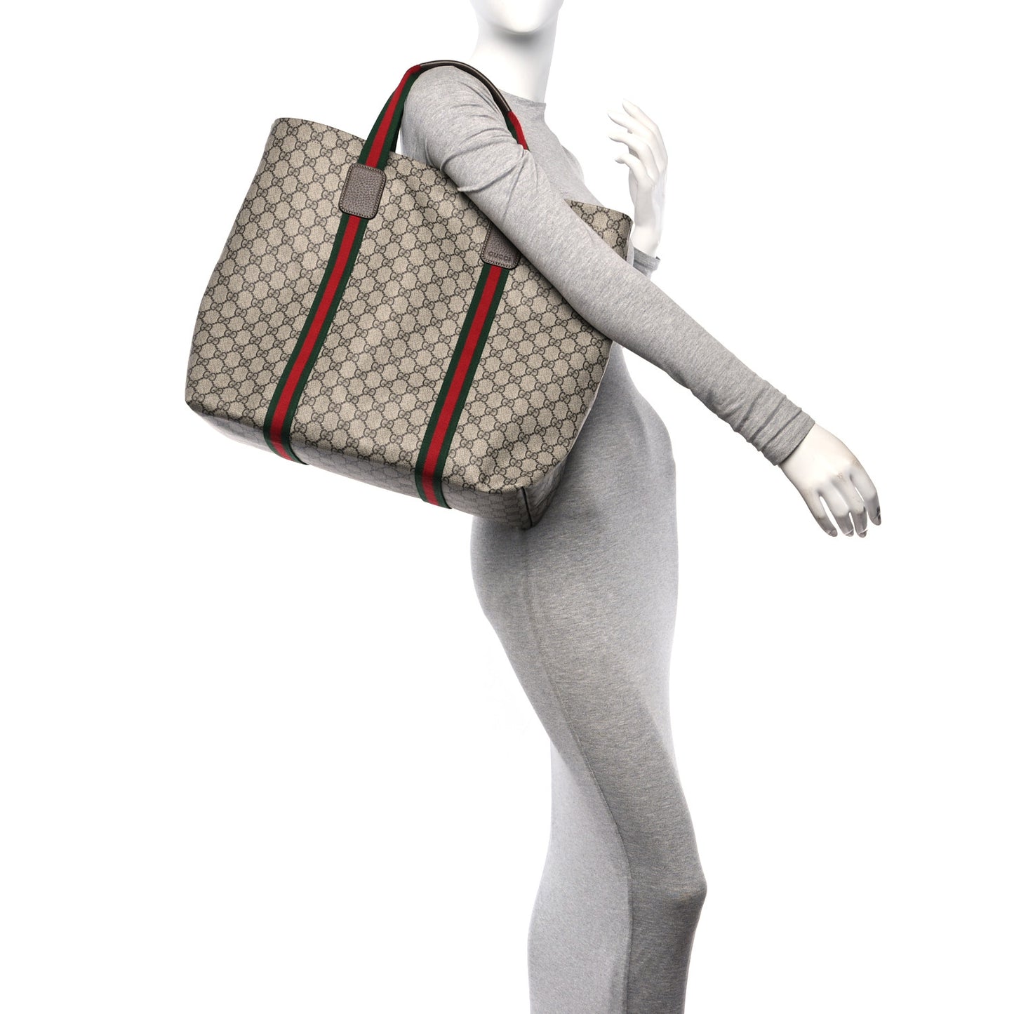 Tender GG Supreme Monogram Textured Dollar Calfskin Web Tote Beige Ebony New Acero