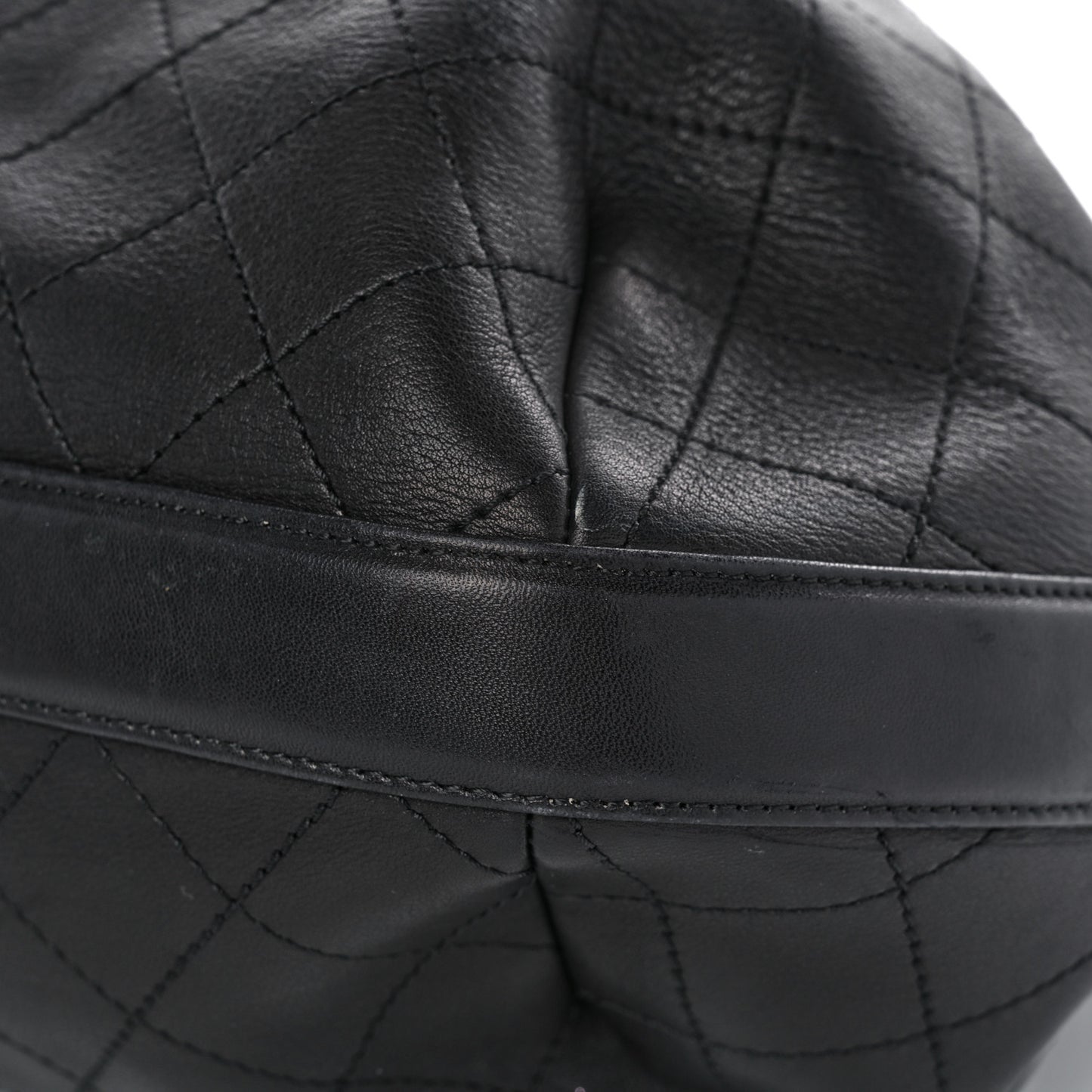 Calfskin Stitched Small Paris Rome Drawstring CC Bag Black