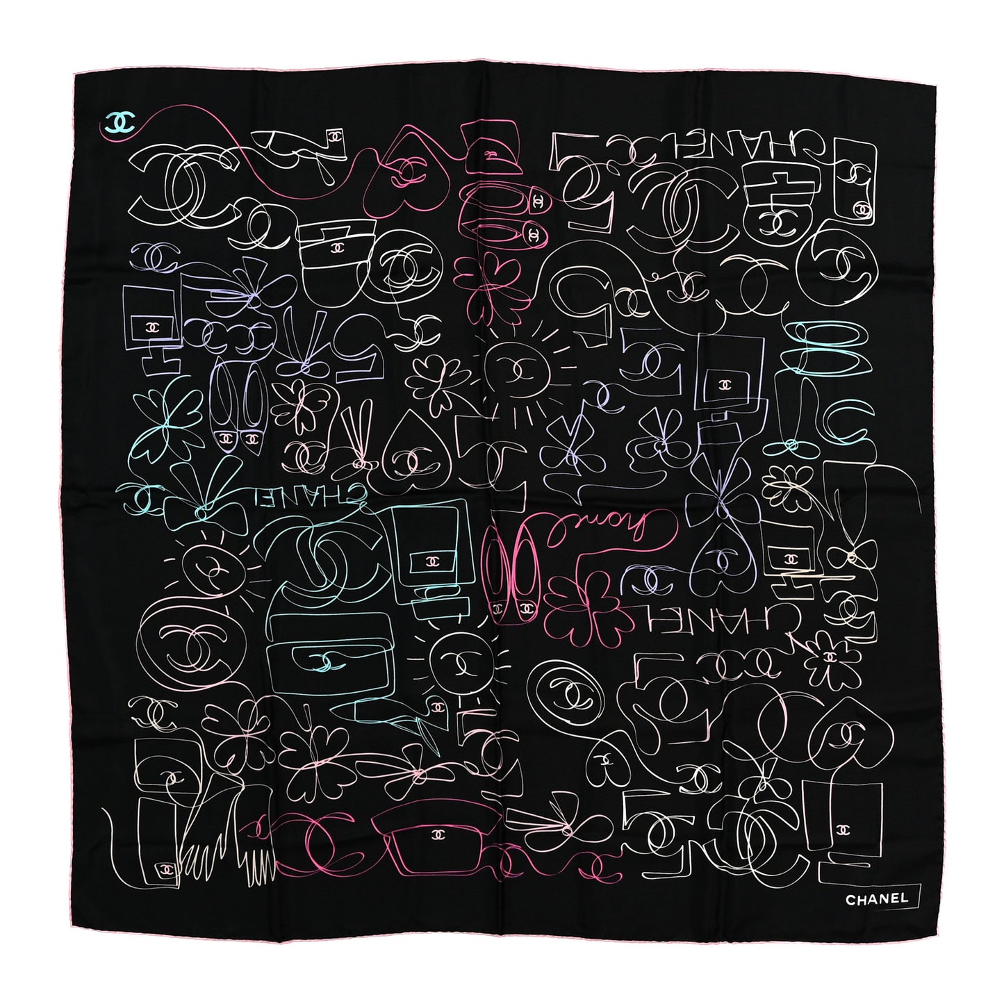 Silk CC Logo Square Scarf Black Multicolor