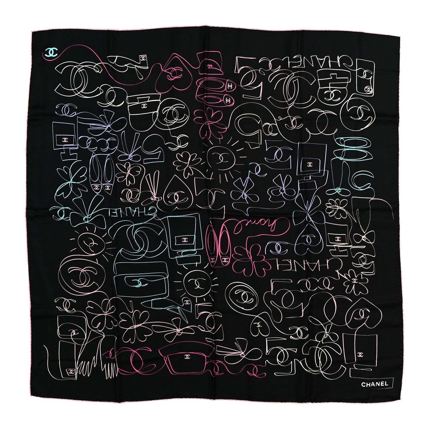 Chanel Silk CC Logo Square Scarf Black Multicolor 1 of 3