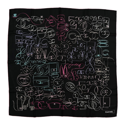 Chanel Silk CC Logo Square Scarf Black Multicolor 1 of 3