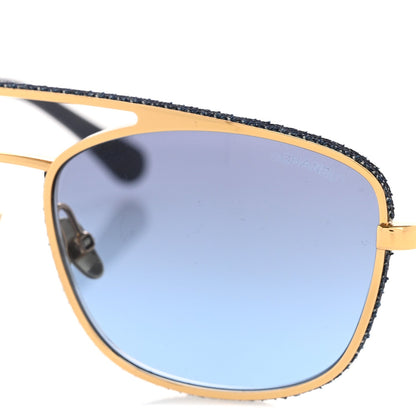 Chanel Metal Calfskin Denim Pilot Sunglasses 4290-Q Gold Blue 6 of 8