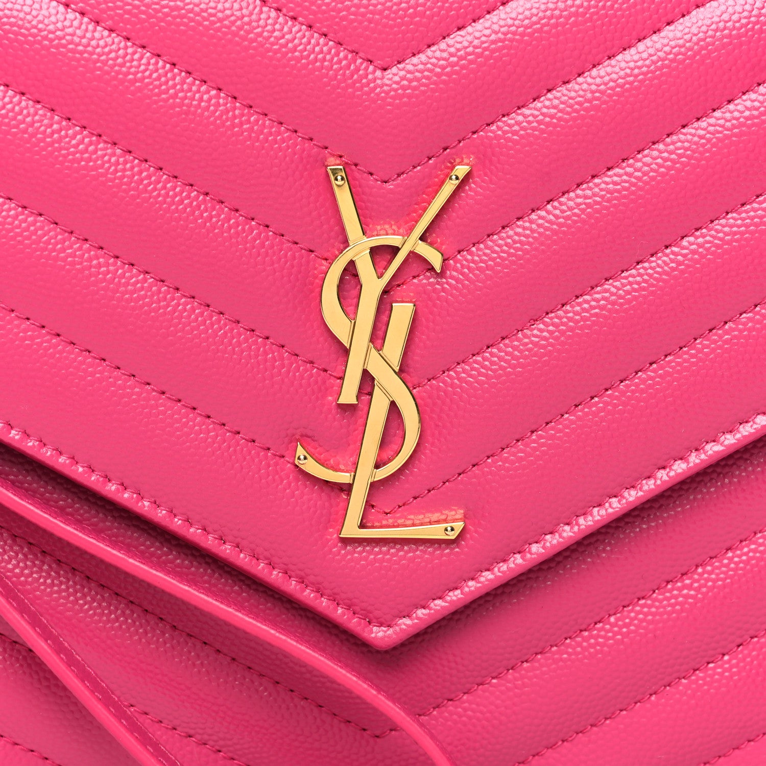 Saint Laurent Grain De Poudre Matelasse Chevron Monogram Envelope Clutch Fuxia Couture 8 of 11