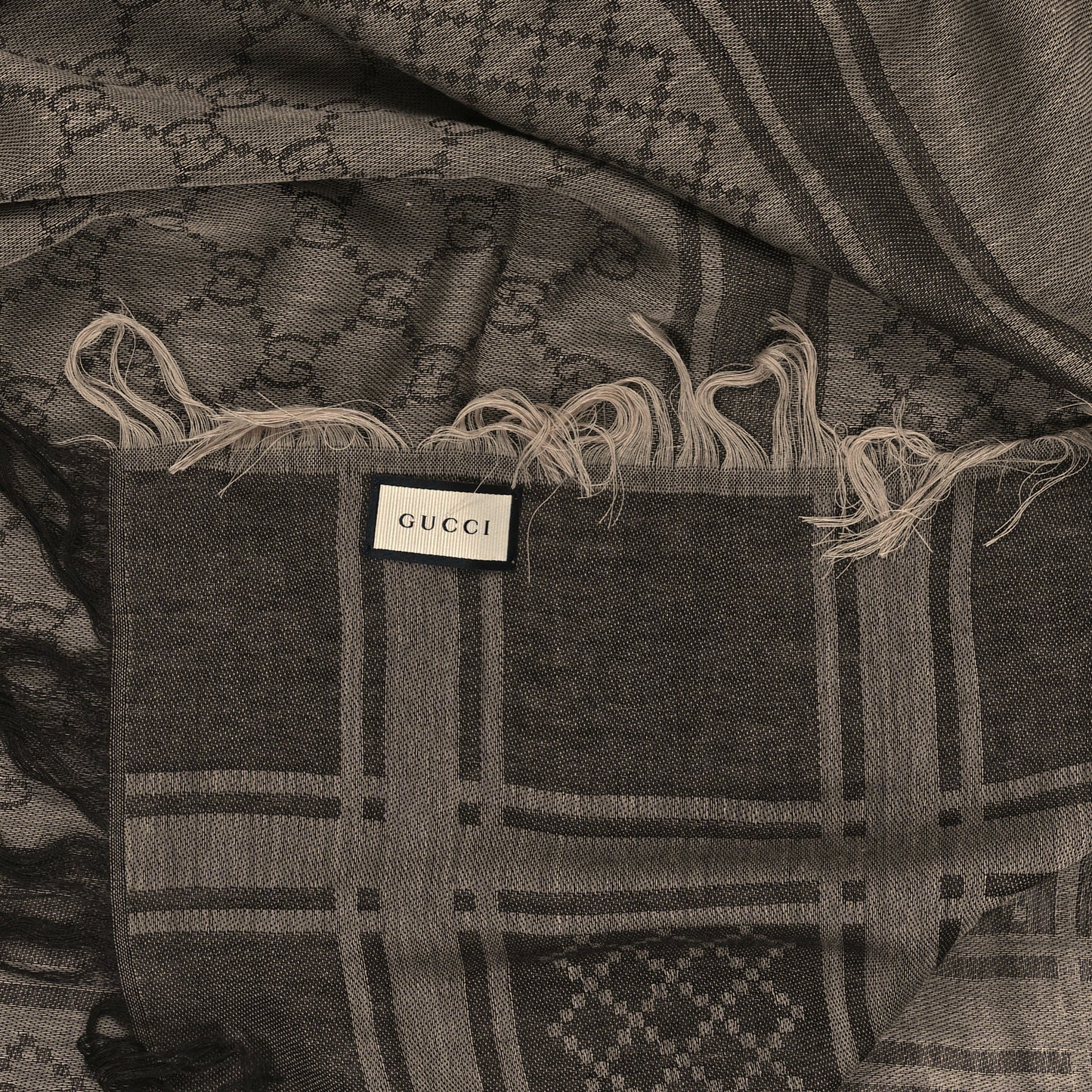 Wool Silk GG Monogram Diamante Plaid Surviee Shawl Beige Dark Brown